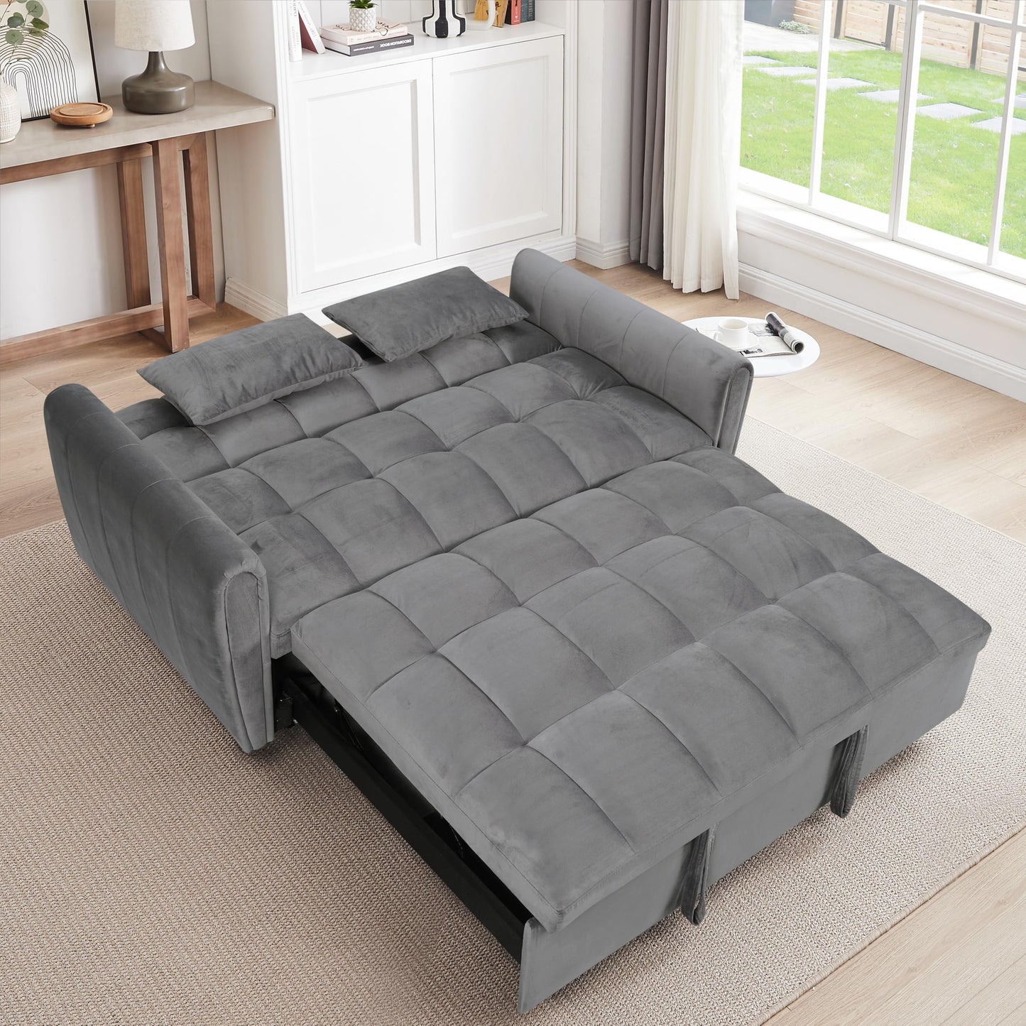 KEIKI 65" 3-in-1 Convertible Sofa Bed, Foldable Futon Couch with Adjustable Backrest & Pillows, Modern Velvet Sleeper Sofa for Living Room, Apartment, Small Space Furniture, Compact Guest Bed