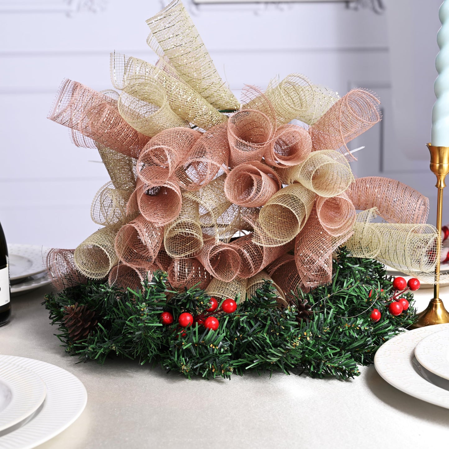 LEEQE 10 Inch Rose Gold Deco Mesh Ribbon Metallic Foil Mesh Ribbon for Wreaths,Crafts,Home Decoration,Halloween,Christmas Tree,20 Yards