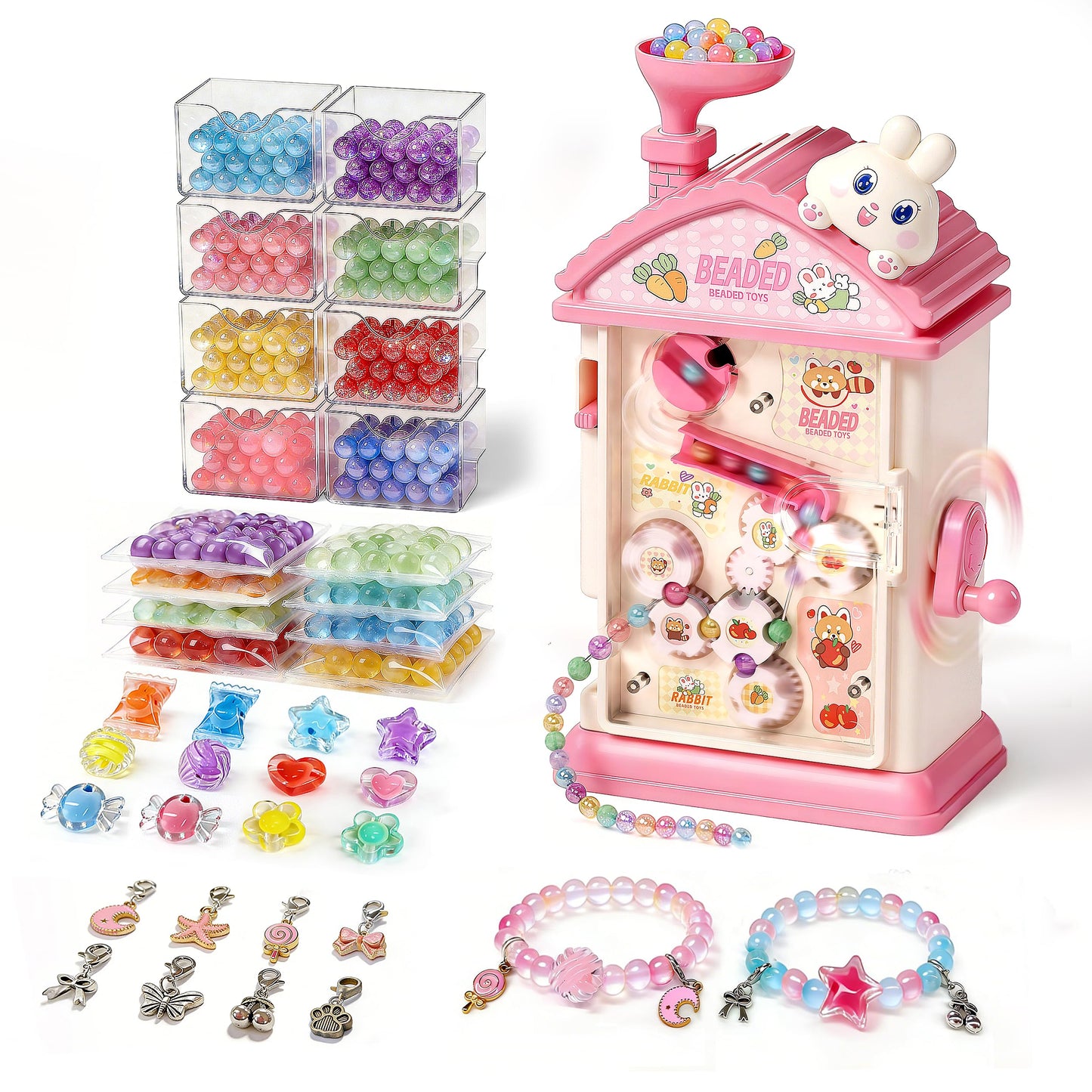 Eohemeral Bracelet Making Kit for Girls 6-12, Jewelry Making Kit with 800 Beads, DIY Bracelet Maker Machine, Built-in Storage & Bead Recycler, Kids Crafts Toy No Batteries Required (Pink)