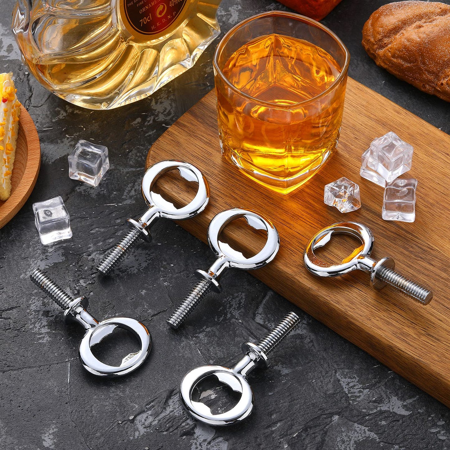 Cunhill 7 Pcs Metal Bottle Opener Blank Bulk Bottle Opener Inserts Parts Pieces Kit for Wood Craft DIY Project Turning Threaded Beer Hardware Turning Wedding Wine Party Ot Month (Silver)
