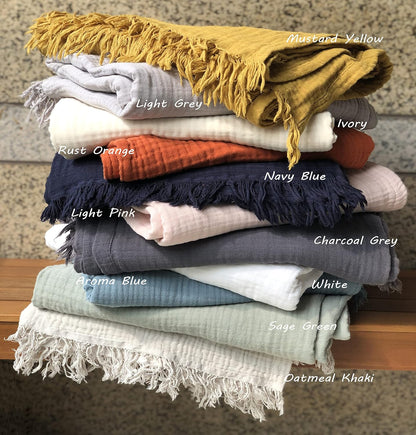 KyraHome 100% Organic Cotton 50"x60" Muslin Blanket for Adults, Couch, Pre-Washed Plant Dyed (Sage Green)