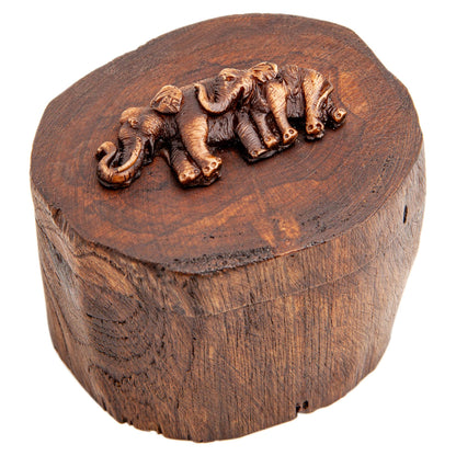 IYARA CRAFT Rustic Elephant Jewelry Box 4x6 - Hand Carved Mother & Father Elephant Family in Genuine Teak Wood. Traditional Antique Look, Ideal for Women, Gift, Srorage, Presentation