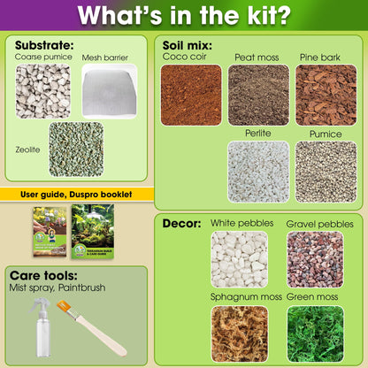 DUSPRO Recycle Terrarium Kit, Include Potting Soil, Pumice, Zeolite, Green Moss, Sphagnum Moss, Decorative Stone, Mesh, Tools, DIY Terrarium Kit for Kids, Air Plant, Succulent