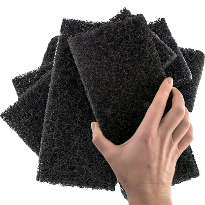 Heavy Duty XL Black Scouring Pad 5 Pack. 10 x 4.5in Large Multipurpose Nylon Scrubbing Sponges. Clean Bathrooms, Kitchens, Counters and Floors to Erase Grime and Make Surfaces Sparkle