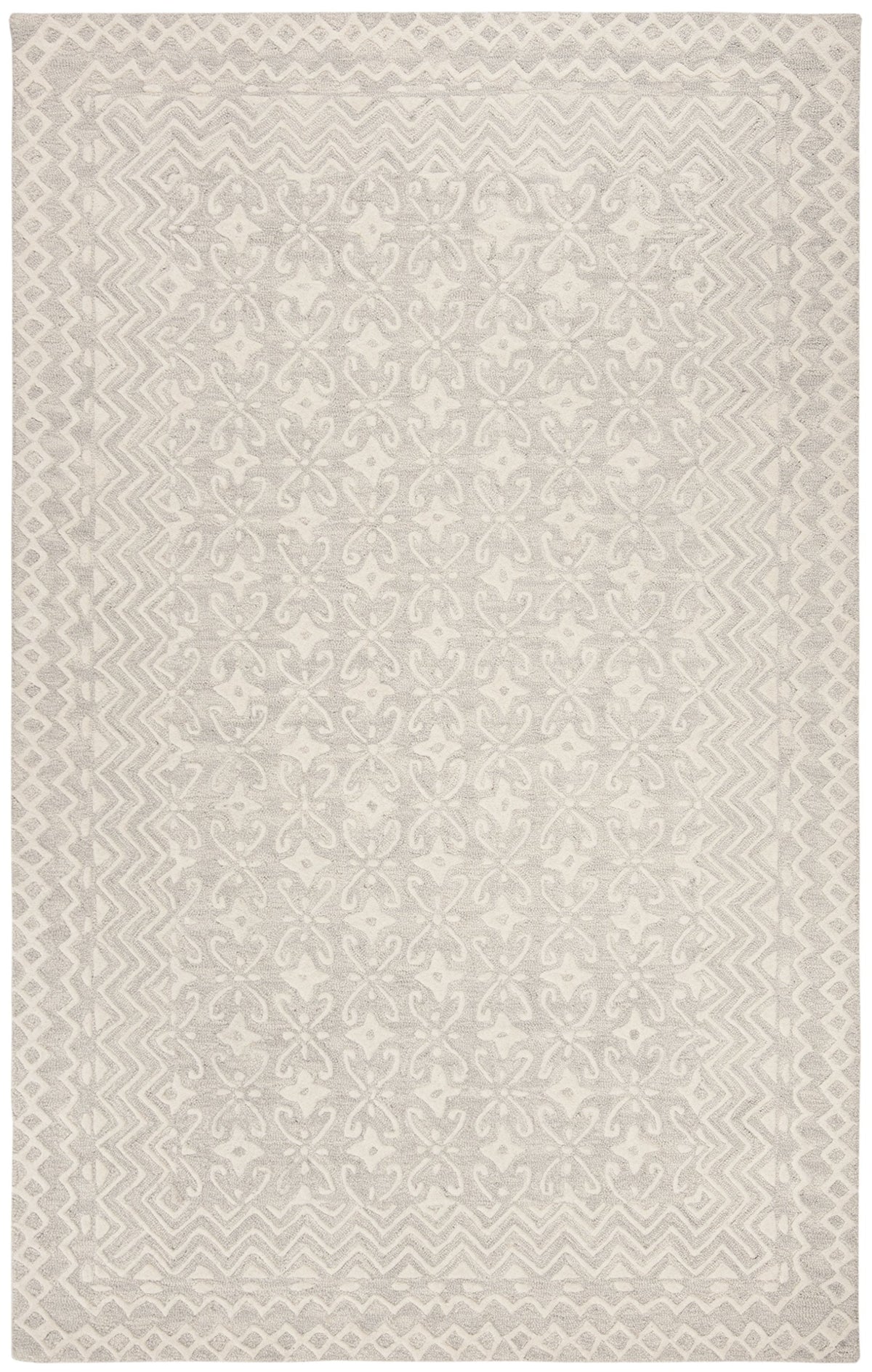 SAFAVIEH Blossom Collection Area Rug - 6' x 9', Grey & Ivory, Handmade Wool, Ideal for High Traffic Areas in Living Room, Bedroom (BLM114F)