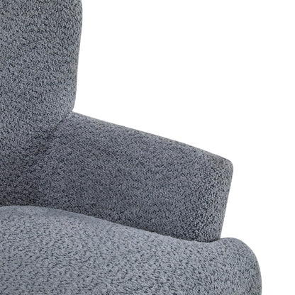 Merax Boucle Club Chair and Ottoman Set, Upholstered Accent Armchair with Ottoman, Modern Barrel Lounge Chair Set with Birch Wood Legs for Living Room Bedroom Office, Dusty Blue