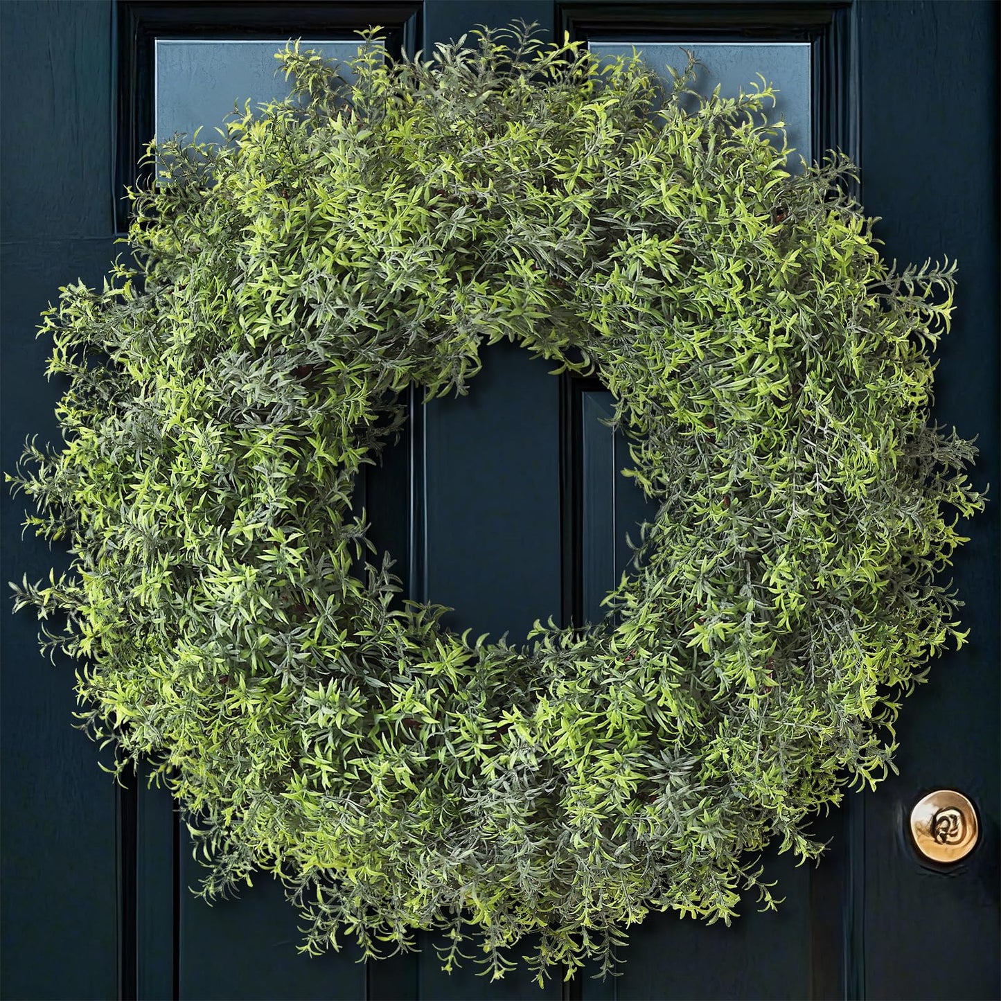 26" Large Artificial Rosemary Wreath for Front Door - UV Resistant Realistic Rosemary Plant, Fake Spring/Summer Greenery Wreath for Wall Window Farmhouse Fireplace Decor
