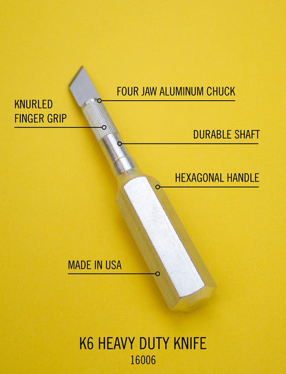Excel Blades K6 Heavy-Duty Precision Knife – Hexagonal Metal Handle with Angled #19 Blade – Easy-Change Craft Knife for Cutting Thick Materials, Paper, Plastic and Wood - Made In USA