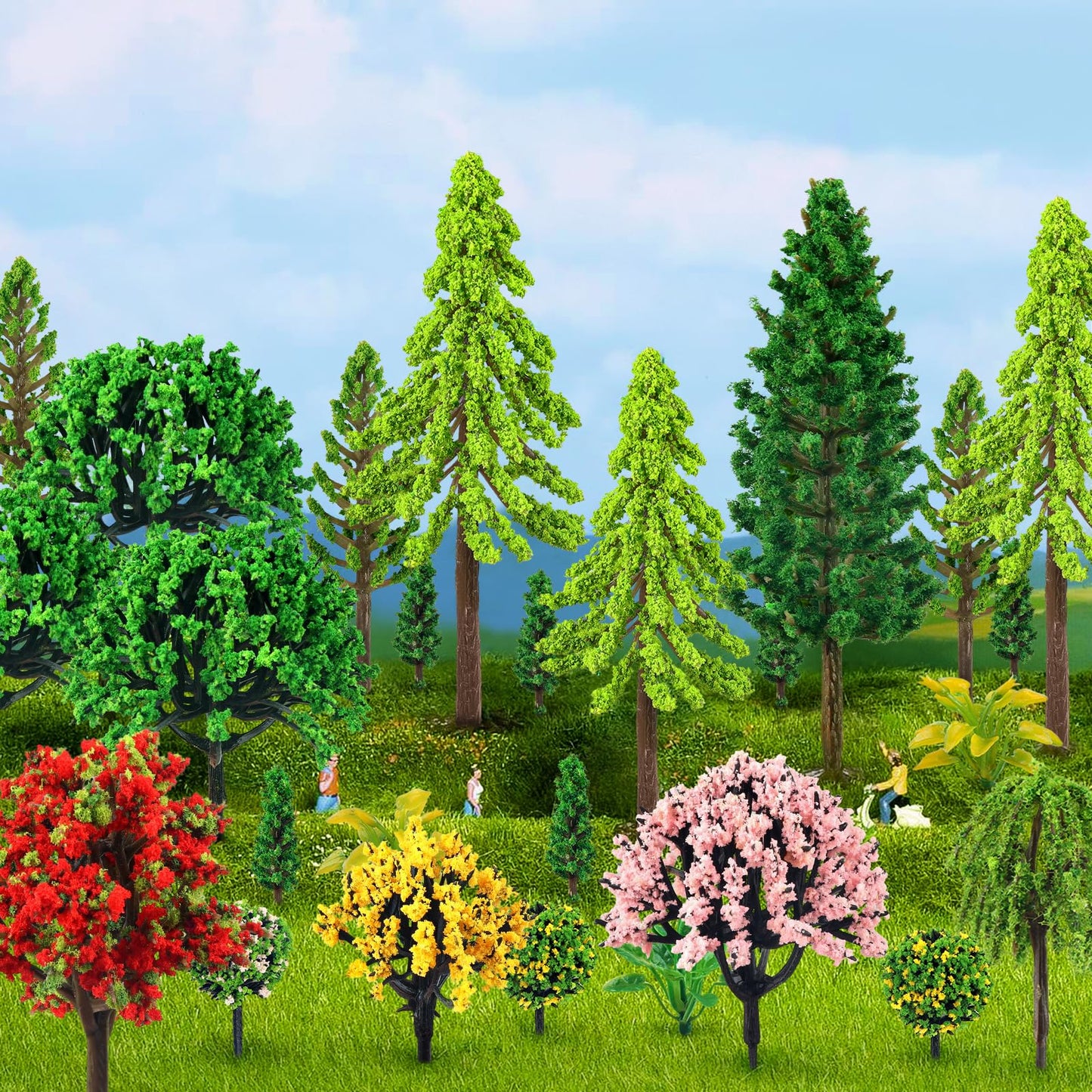 QUOZUO 38PCS Mini Model Miniature Trees, Mixed Model Colourful Trees Building Train Scenery Architecture Fake Trees for DIY Crafts, Building Model, Scenery Landscape
