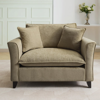 46.3 Inch Oversized Armchair Chenille Fabric Chair and a Half Single Sofa with Pillow Removable Washable Covers Rubberwood Legs Ruffled Armrests for Living Room Bedroom Office Apartment, Green