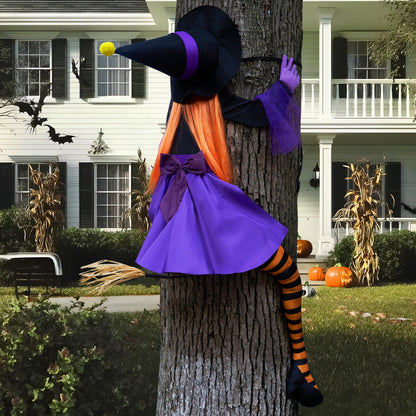 JOYIN 55'' Crashing Witch Halloween Tree Decorations Outdoor, Flying Witch on Broom Hanging Decorations for Yard, Porch, Door, Lawn, Haunted House Prop