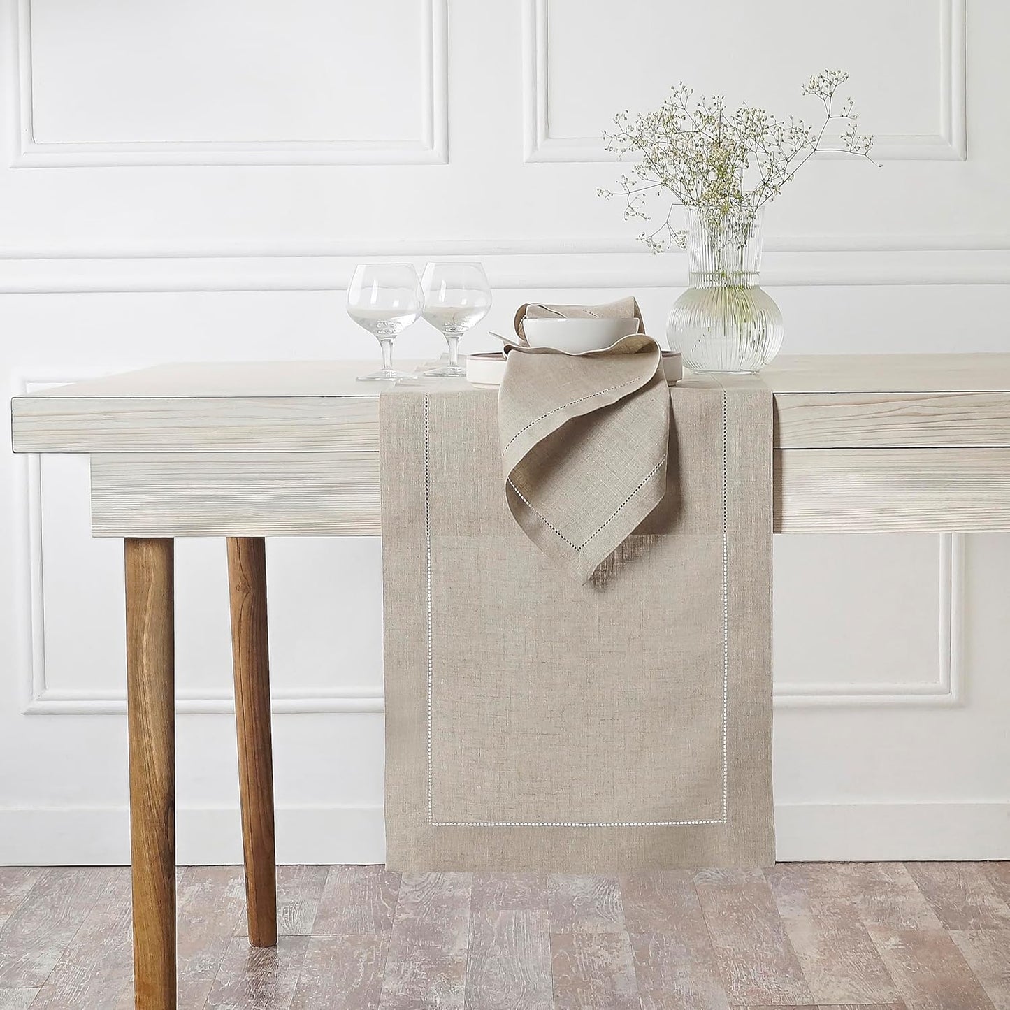 D'Moksha Homes 100% Pure Linen Natural Table Runner, 84 Inches Long, 14 x 84 Inch for Summer, Fall, Halloween