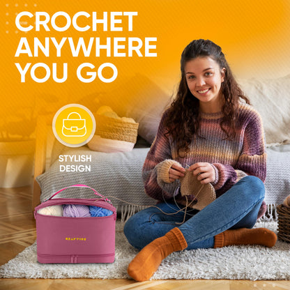 CRAFTISS Crochet Bag Yarn Storage - Knitting Gift - Durable Canvas Yarn Bag for Crochet Accessories - Organizer with Built-In Knitting Accessories Case (Pink)