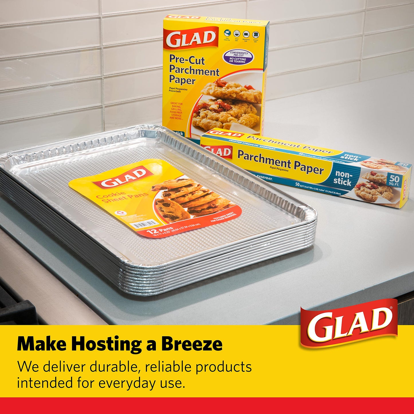 Glad Disposable Bakeware Aluminum Rectangular Cookie Sheets for Baking and Roasting, 12 Count-16" x 11" x 0.25" - Textured, Made from Aluminum - Baking Sheets, Baking Pans, Foil Cookie Sheet