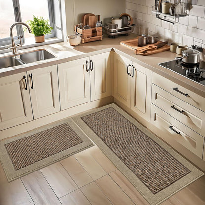 BEQHAUSE Kitchen Rugs and Mats Set of 2 Non-Slip Kitchen Mats for Floor, Absorbent and Stain Resistant Kitchen Runner, Machine Washable Rugs for Kitchen, Laundry & Sink, 24"x36"+24"x60", Taupe