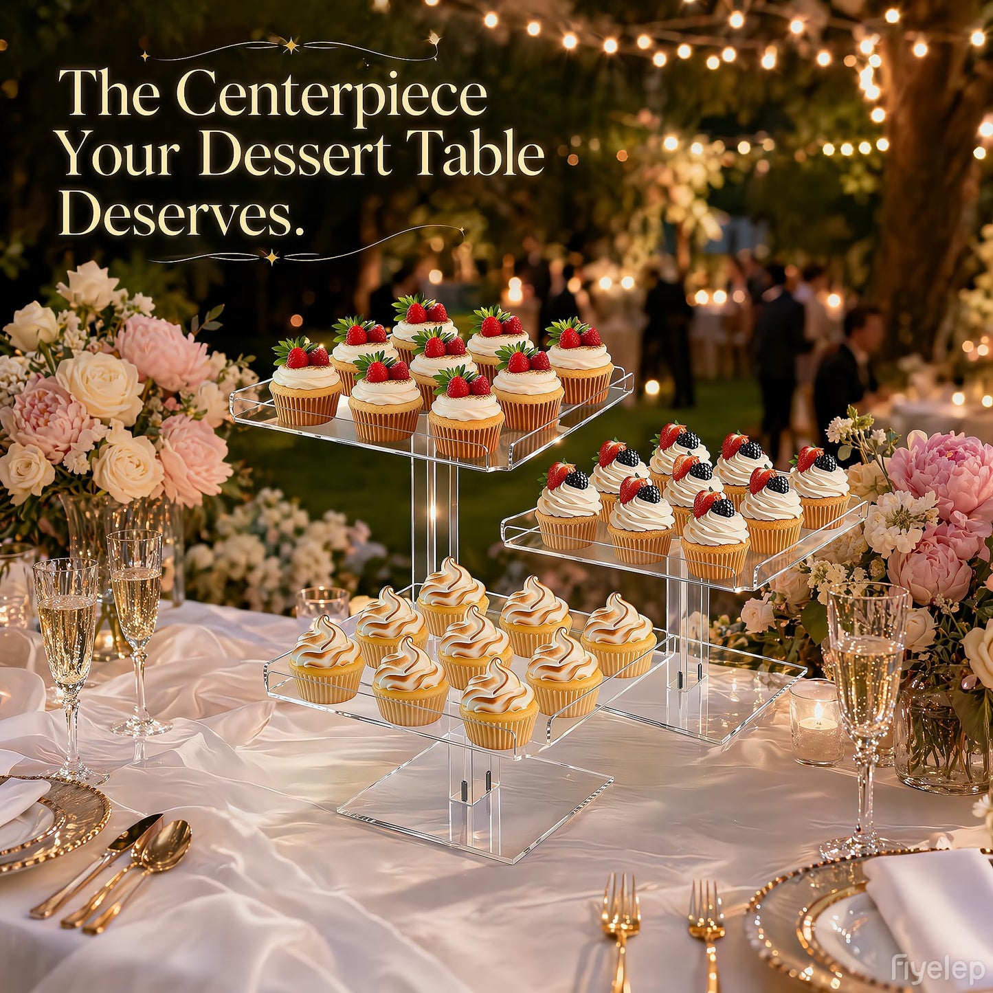 HEKORE 3 Tiered Serving Tray Set for Entertaining, 9" Acrylic Dessert Stands, Cupcake Stand Buffet Risers for Wedding Birthday Party Baby Shower