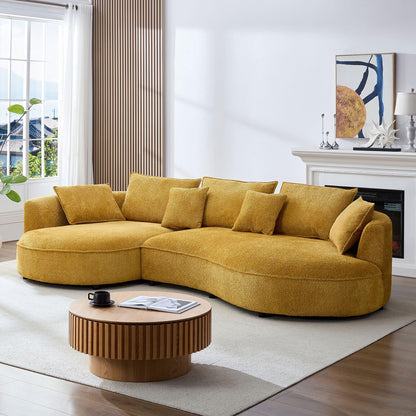 KEIKI 125" Luxury Curved Boucle Sectional Sofa with Left Chaise, Upholstered Modern Style Oversized 5-Seater Couch with Thickened Seat Cushions, Easy Assembly, for Apartment, Living Room, Yellow