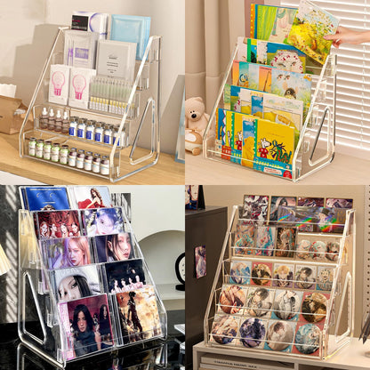 5 Tier Card Stand, 2 Pack Clear Card Display for Greeting Cards, Postcards, Stickers,Sports Cards,Trading Card,Tiered display rack,Retail Photos Shelf for Vendors Craft Collection Show (2Pack-5Tier)