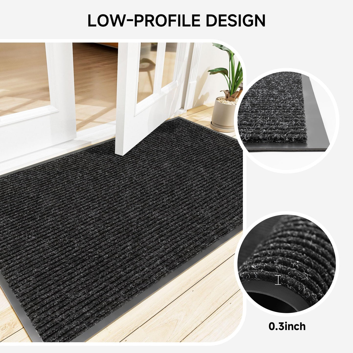 100pointONE Front Door Mat, Heavy Duty Indoor Outdoor Doormat for Entryway, 48" x 36" Low Profile Outdoor Mats for Home Entrance, Stain and Fade Resistant Welcome Mat for High Traffic Area, Black