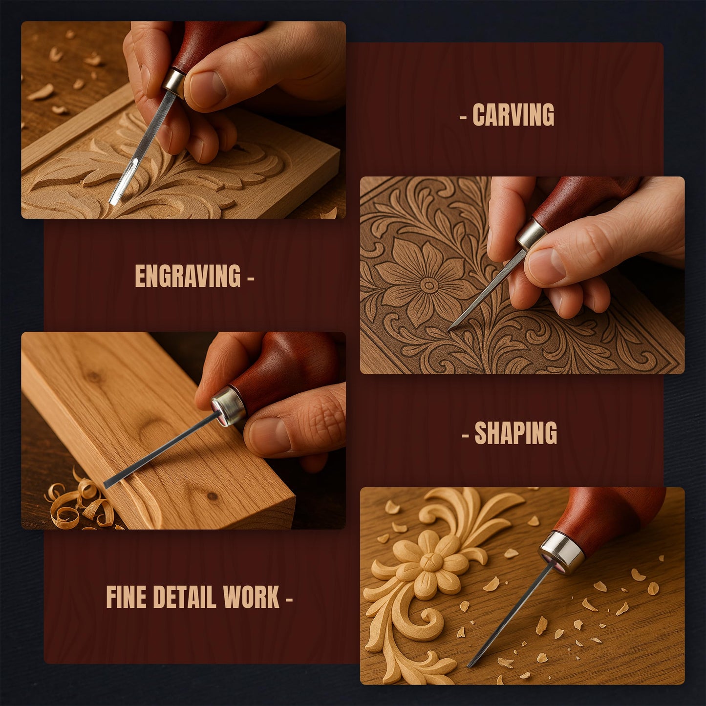 UJ Ramelson Wood Carving Tools Palm Set for Woodworking, Fine Miniature Detail, Stamp Making, Tile Etching, Mini Chisel and Gouge, 5 Pieces