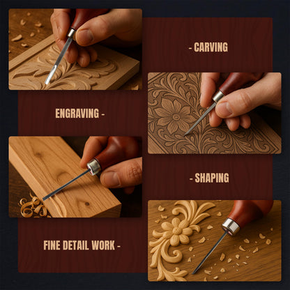UJ Ramelson Wood Carving Tools Palm Set for Woodworking, Fine Miniature Detail, Stamp Making, Tile Etching, Mini Chisel and Gouge, 5 Pieces