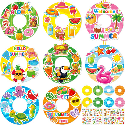 80UncleKimby 54Packs Summer Crafts Bulk – DIY Wreath and Sticker Ornament Making Kit for Hawaiian Beach Party Decorations