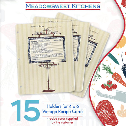 Meadowsweet Kitchens Vintage 4x6 Recipe Card Sheet Protectors for 9x12 3 Ring Binder