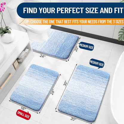 OLANLY Large Bath Rugs - Extra Soft Microfiber, Quick-Dry, Rubber Backing | 45x27, Light Blue