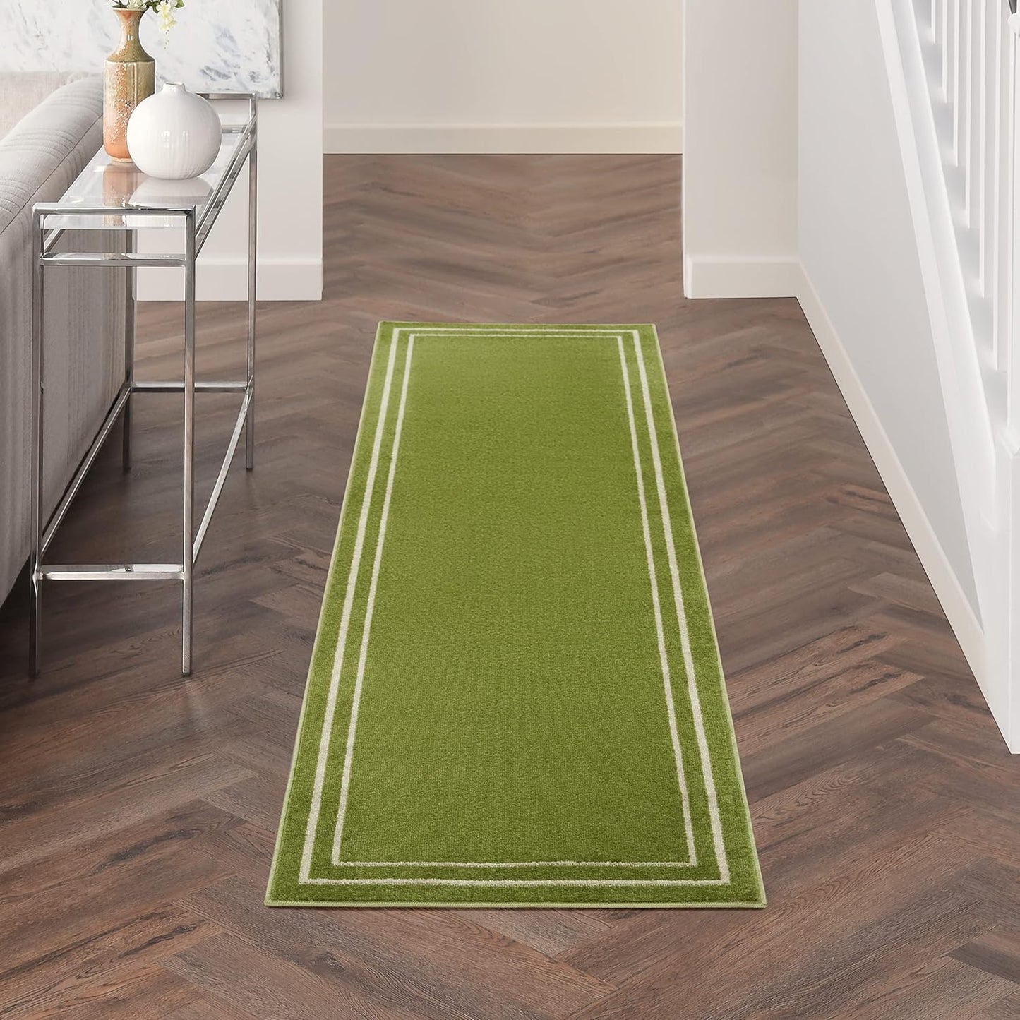 2'2" 7'6" (8' Nourison Home Nourison Essentials Green Ivory x Area Rug - Easy Clean, Non Shedding, Bed Room, Living