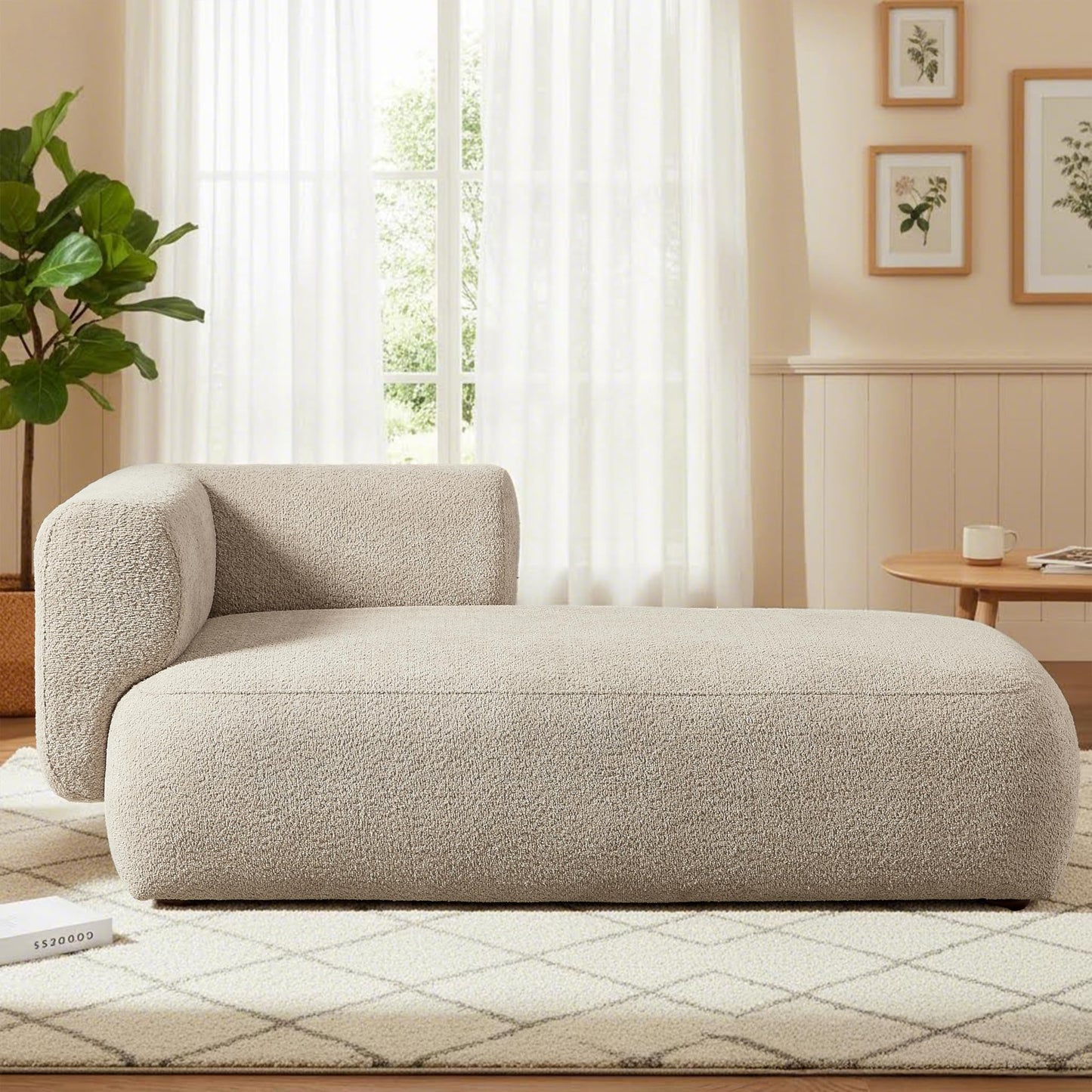 ERYE Boucle Upholstered Right Facing Chaise Lounge Indoor for Living Room Bedroom,Comfy Single Chaise Lounge Modern Leisure Recliner Sleeper Sofa Daybed, Easy Assemble
