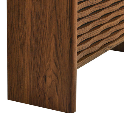 Modway Emric 35 Inch Wave Shoe Storage Cabinet in Walnut – Modern Slatted Front Shoe Rack Cabinet with 2 Flip Drawers for Entryway, Hallway, or Bedroom