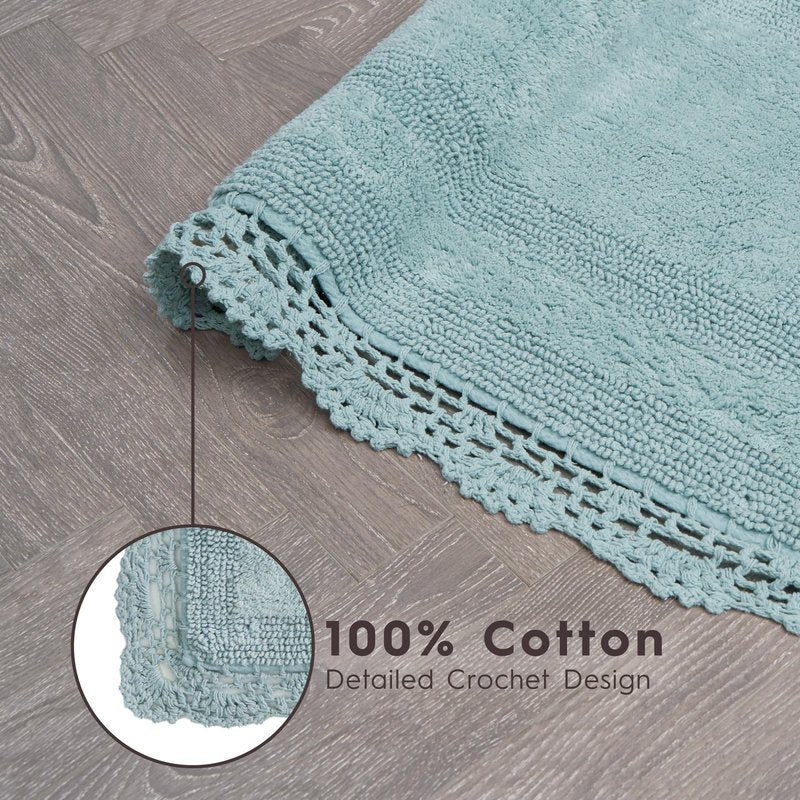 Laura Ashley Absorbent Bath Mat Reversible Crochet Soft and Plush Bathroom Mat 100% Cotton 17x24 Bath Rug, Aqua Blue
