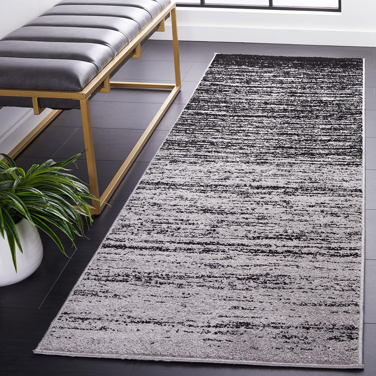 2'6" 10', (ADR113A) SAFAVIEH Adirondack Collection Runner Rug - x Silver & Black, Modern Ombre Design, Non Shedding
