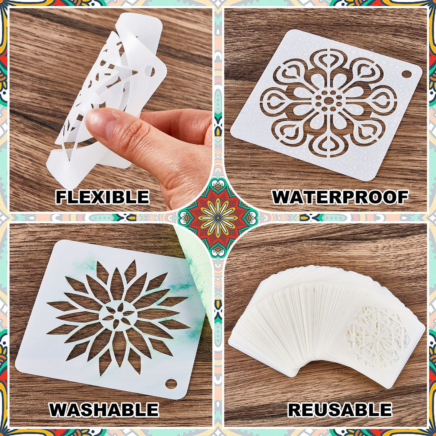 80 Pieces Mandala Stencils for Painting 3 x 3 Inch Mandala Painting Craft Stencils Reusable Templates for Wood Rocks Furniture Wall Floor DIY Art Projects Fabric Tile