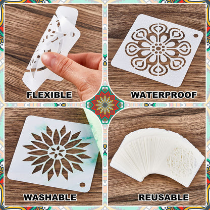 80 Pieces Mandala Stencils for Painting 3 x 3 Inch Mandala Painting Craft Stencils Reusable Templates for Wood Rocks Furniture Wall Floor DIY Art Projects Fabric Tile