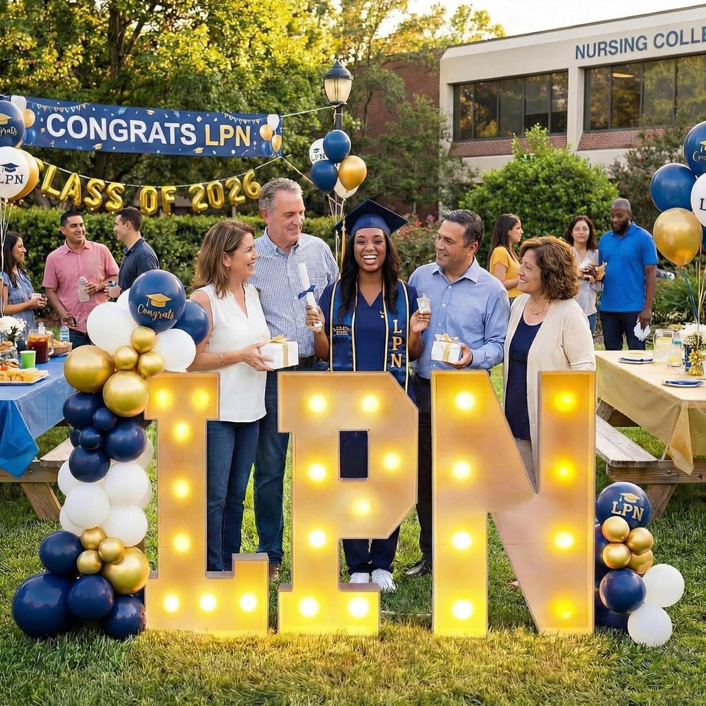 VIHOSE 3 Pcs LPN Party Decor LED Marquee Letter Lights LPN Nurse Sign Congrats Licensed Practical Nursing Grad Lights Decoration for Nursing College Graduation Party Decor Nurses Week Supplies
