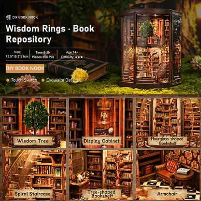 ISSEVE Book Nook Kits for Adults, Library Booknook Kit DIY Miniature Dollhouse Book Nooks, 3D Wooden Puzzle Model Creative Bookshelf Home Decoration Adult Crafts Kits Gift (Wisdom Book Repository)