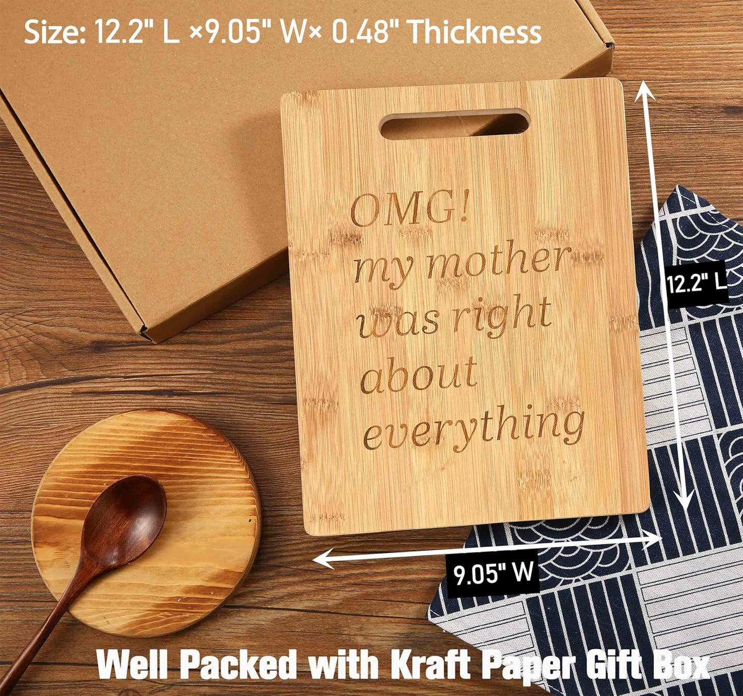 Funny Mom Gift - Cutting Board for Home Kitchen, Camping, Barbecue, Housewarming, Birthday, Christmas, Retirement,