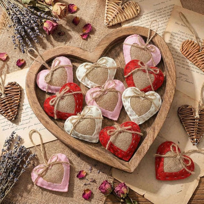 Vercraft 24 Pcs Neutral Valentine's Day Ornaments Felt Heart Ornament White Red Pink Stuffed Heart Bowl Vase Fillers Rustic Farmhouse Barn Style Valentines Day Decor for Tree Home Table Party Decor
