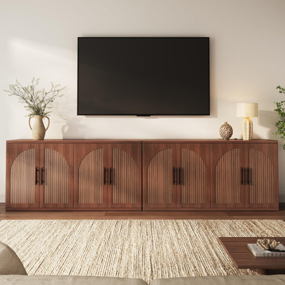MapleGrace 63" Fluted Buffet Cabinet with Storage, Mid-Century Symmetrical Arched Sideboard Credenza with Adjustable Shelf, Large Wood Console Table for Dining Room, Kitchen, and Living Room (Walnut)