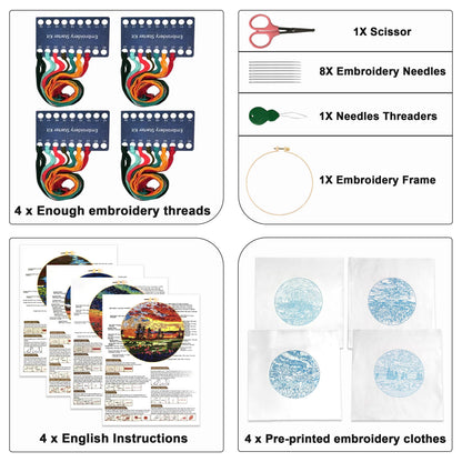 Maydear 4 Pack Embroidery Starter Kit with Pattern, Stamped Cross Stitch Kits for Beginners Adults with Embroidery Hoop and Instructions, Hand Embroidery Kit (Embroidery kit flower2)