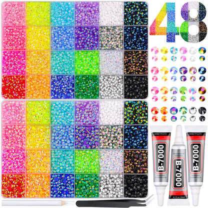 30000Pcs Resin Rhinestones for Bedazzling Kit, 2 Boxes Multicolor 3mm&4mm Bedazzled Crystal, Flatback Gems with 3Pcs 10ml B7000 Jewelry Glue for DIY Crafts Clothing Nail Art Makeup