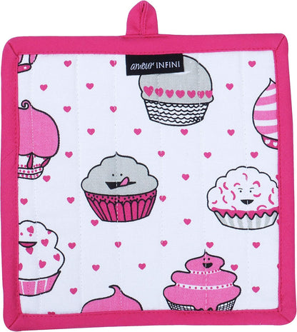 AMOUR INFINI Pot Holders and Oven Mitt Set, Heat Resistant Non Slip Reusable Oven Gloves for Cooking