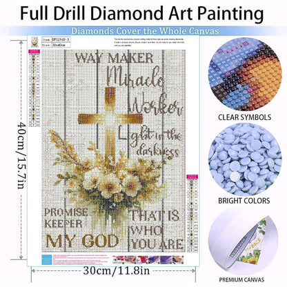 Diamond Art Kits for Adults Beginner, 3 Pack Christian Cross with Flowers Diamond Kits 5D Diamond Dots Gem Art Crafts with Tools Round Full Drill Funny Crafts for Home Wall Decor&Gift 12x16 inch