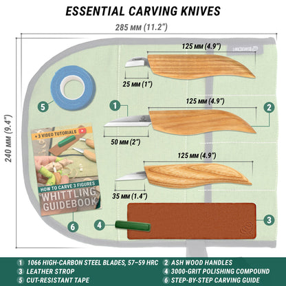 BeaverCraft Wood Carving Kit for Beginners S15 with Detail Chip Sloyd Whittling Knives & Leather Strop, 2 Different Sizes Basswood Soft Unfinished Carving Wood Blocks BW18