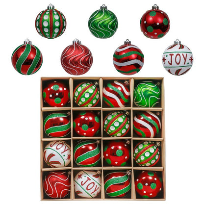Valery Madelyn Christmas Ornaments Set, 16ct Red Green White Shatterproof Christmas Tree Decorations Ball Ornaments Bulk, 2.36 Inch Hanging Ornaments for Xmas Trees Holiday Party Decor