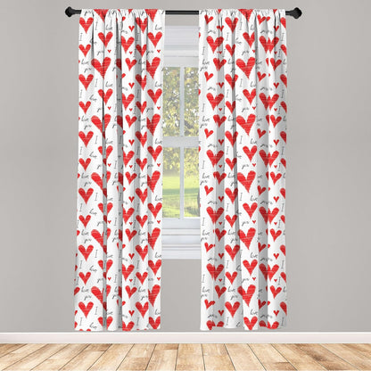 Ambesonne Love Window Curtains, Hand Written I Love You Phrases, Lightweight Decorative Panels Set of 2, Vermilion