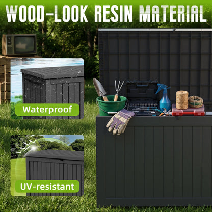 DRATO 280 Gallon Deck Boxes Outdoor Waterproof, Resin Large Lockable Storage Box with Lid, Outdoor Storage Bench Patio Cushions Furniture, Garden Tools, Pool Accessories(Black, 280 Gallon)