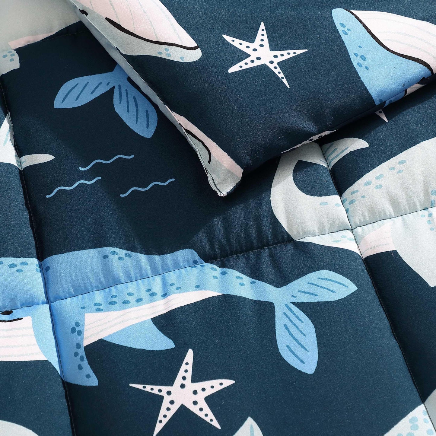 Nautica Kids - Finnian Whales Navy Kids Comforter Set, Soft Bedding with Matching Shams & Throw Pillow, 4-Piece, Navy, Full/Queen