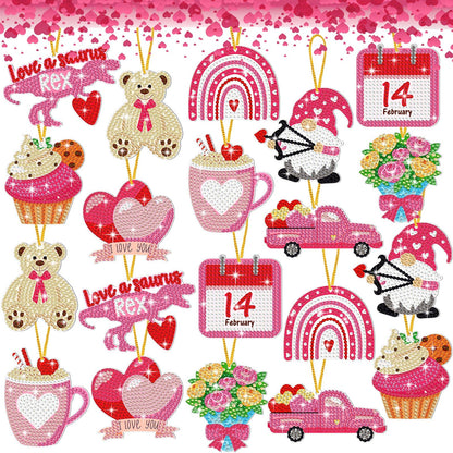 Jetec 20 Pcs Valentine's Day Diamond Painting Keychain Kits 5D DIY Diamond Art Keychain Ornaments Romantic Art Key Ring Pendant Crafts Accessories for Valentine Party Decor Gifts